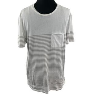 Danward White Gray Top Cotton Striped Crew Neck Short Sleeve Pullover Medium M